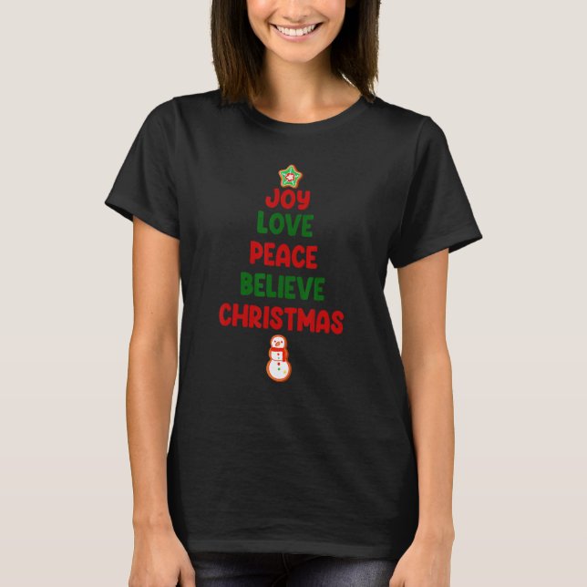 Camiseta Joy Love Peace Believe Christmas Tree (Frente)