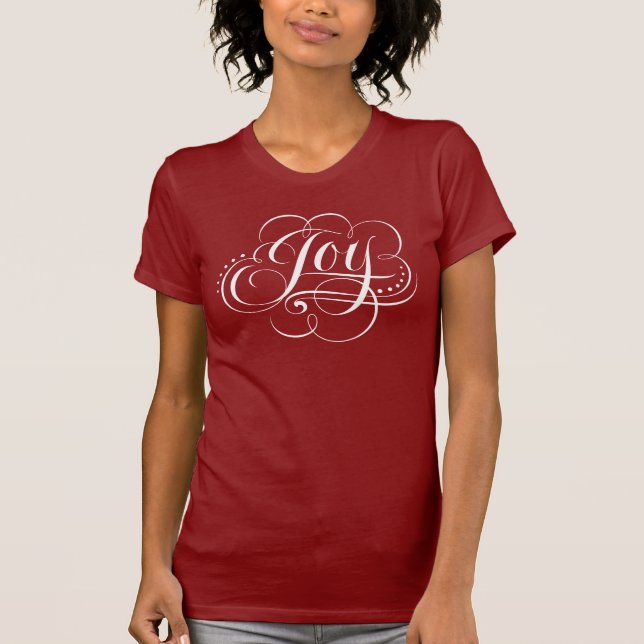 Camiseta JOY para a caligrafia do Natal do Rico Mundial (Frente)