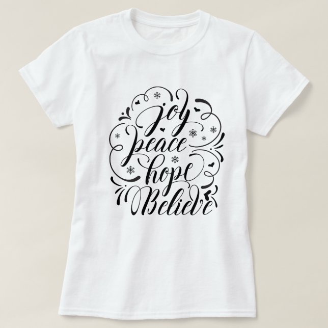 Camiseta Joy Peace Esperança Acredite (Frente do Design)