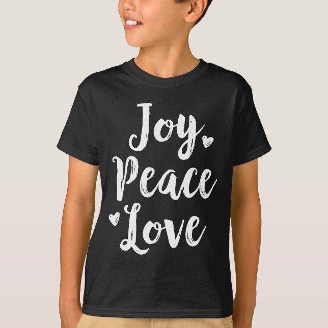 Camiseta Joy Peace Love Red Brushed Script Womens Holiday  (Frente)