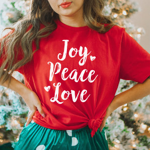 Camiseta Joy Peace Love Red Brushing Womens Holiday