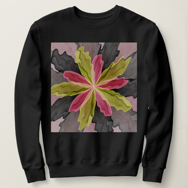 Camiseta Joy, verde rosa, Antracite Fantasia Flor Fractal (Frente do Design)