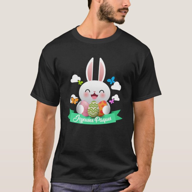 Camiseta Joyeuses Paques Felz pascoa da Páscoa francesa (Frente)