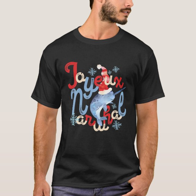 Camiseta Joyeux Narwhal Noel Natal Joy (Frente)