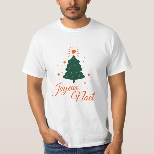 Camiseta Joyeux Noël en rouge : sapin classique et joyeux (Frente)