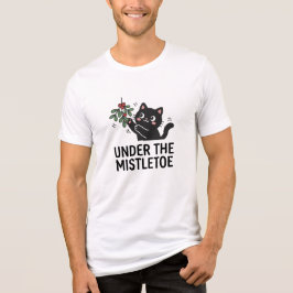 Camiseta Joyful Black Cat Under Mistletoe Holiday Tee