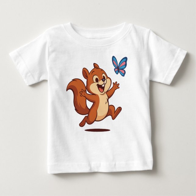Camiseta Joyful Chase – Happy Squirrel & Butterfly (Frente)