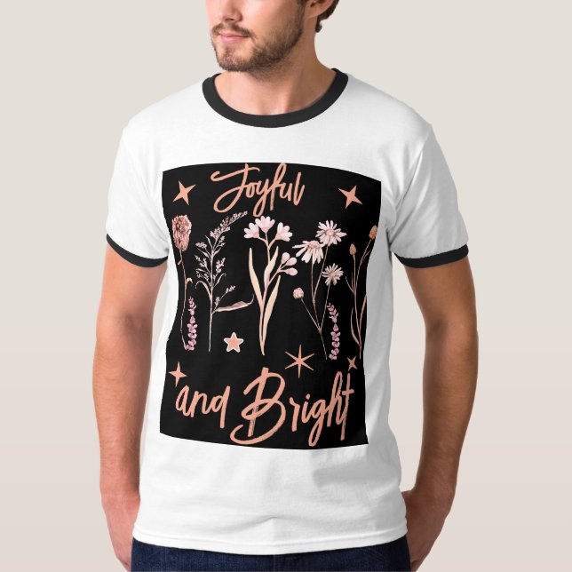 Camiseta Joyful e Bright Wildflower Design - Boho Floral (Frente)