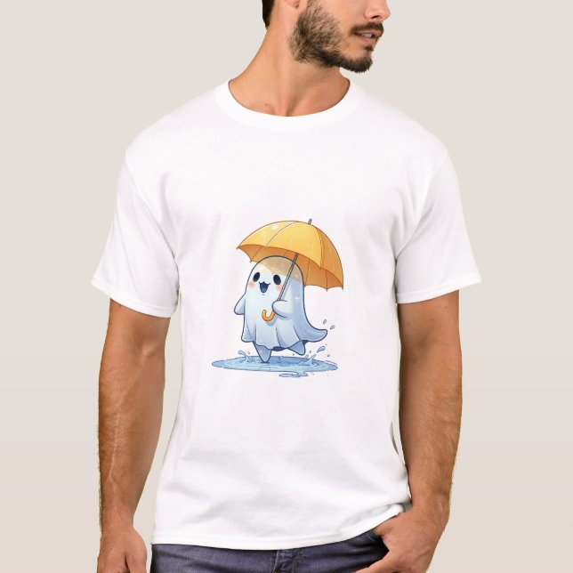 Camiseta Joyful Kawaii Ghost Splashing in Puddles (Frente)