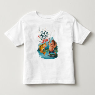 Camiseta Joyous Boy Reeling em um Grande Captura no Lago Tr