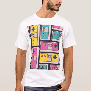 Camiseta Joysticks Coloridos Papel de Wallpaper Vintage