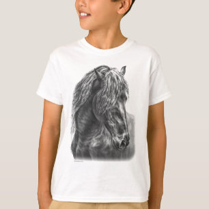 Camiseta Juba ondulada do retrato do cavalo do frisão