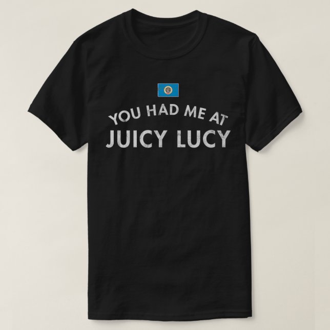 Camiseta Jucy Juicy Lucy Cheeseburger Minneapolis Minnesota (Frente do Design)