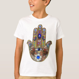 Camiseta Judaica Hamsa Hearts Flowers Opal Art Impressão