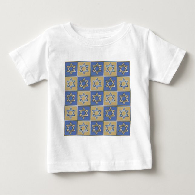 Camiseta Judaica Star De David Metal Dourado Azul (Frente)