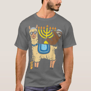 Camiseta Judeu Llama Sloth Menorah Funny Animal Hanukkah C