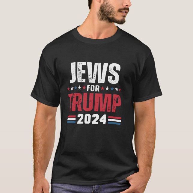 Camiseta Judeus Para Trump 2024 Bandeira Americana T Shirt (Frente)
