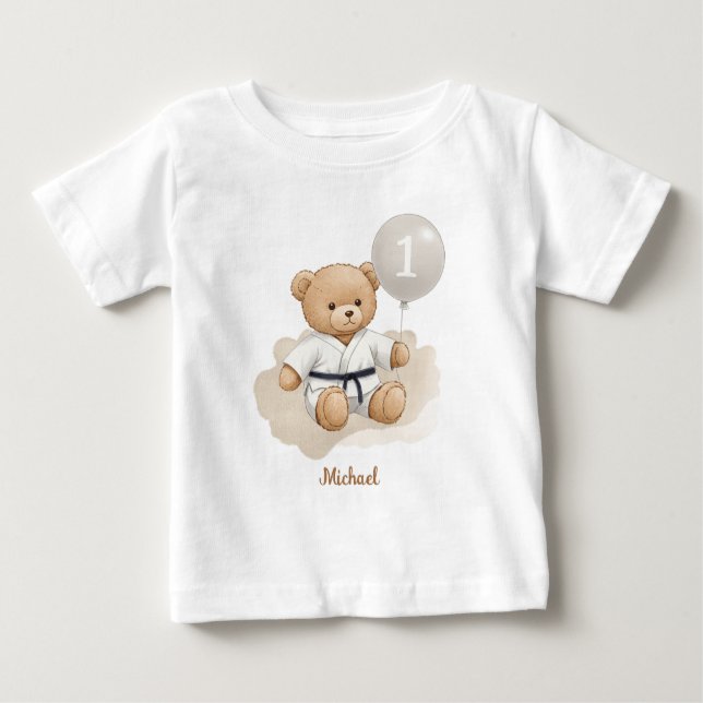 Camiseta Judo Bear Turns One" – 1st Birthday【Black-belt】 (Frente)