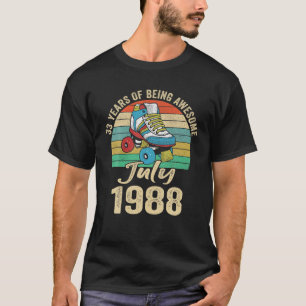Camiseta Julho 1988 33 anos Roupa de aniversário de 33 anos