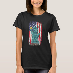 Camiseta Julho 4 Estátua Gata Da Liberty American Flag Meow