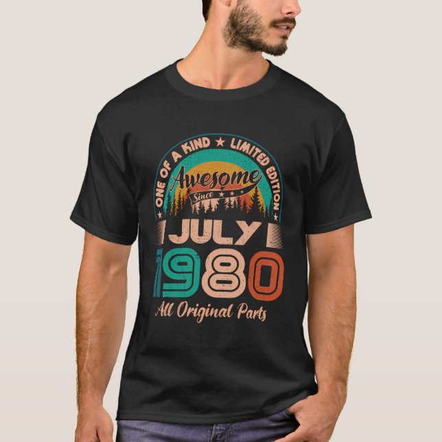Camiseta Julho De 1980 Aniversário Espetacular Desde Julho  (Frente)