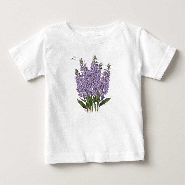 Camiseta Julho Larkspur Bloom - Presente de Aniversário Per (Frente)