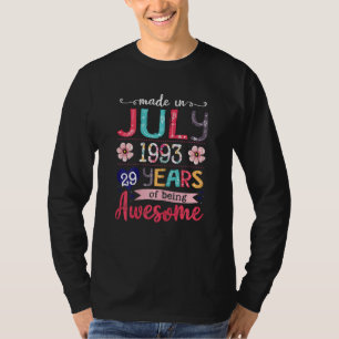Camiseta Julho Meninas 1993 29º aniversário 29 anos feito e