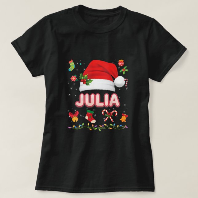 Camiseta Julia Santa Claus Hat Family Feliz Natal Xmas (Frente do Design)