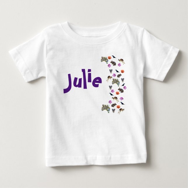 Camiseta Julie, Nome Com A Vida Selvagem Australiana, Baby  (Frente)