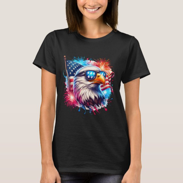 Camiseta July 4th Patriotic Bald Eagle Usa American Flag Fi (Frente)