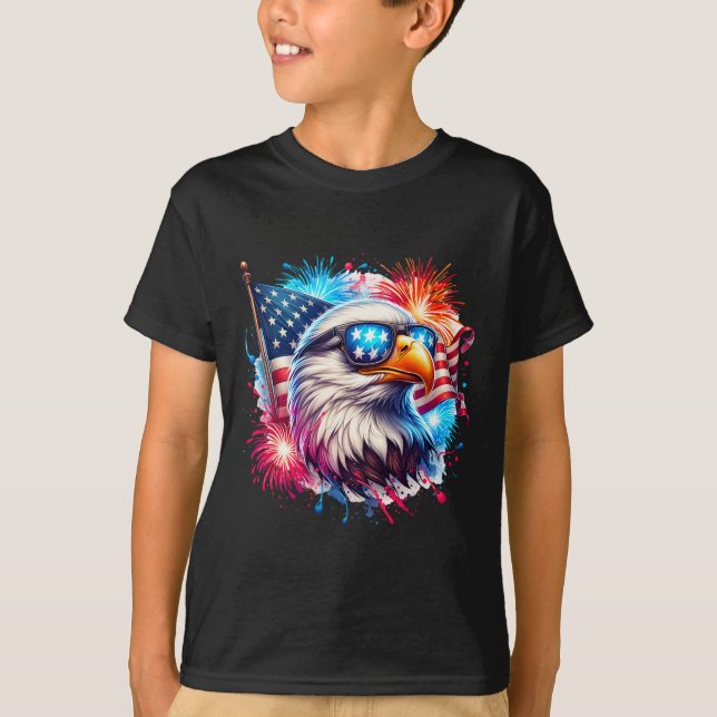 Camiseta July 4th Patriotic Bald Eagle Usa American Flag Fi (Frente)