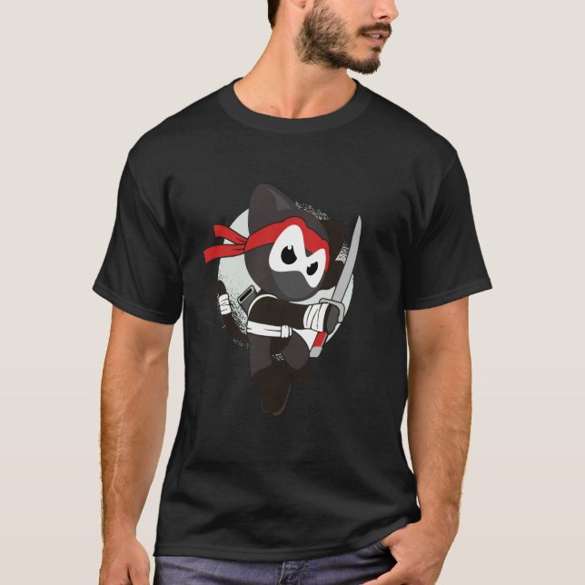 Camiseta Jumping Ninja Cat Cartoon (Frente)