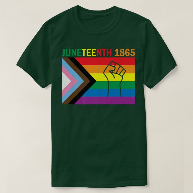 Camiseta Juneteenth 1865 Fist Rainbow Flag Gay Pride Month  (Frente do Design)
