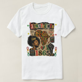Camiseta Juneteenth 1865 Rainha Afro Negra mapa kente afric
