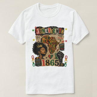 Camiseta Juneteenth 1865 Rainha Afro Negra mapa kente afric