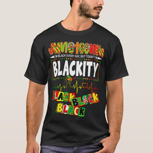 Camiseta Juneteenth blackity batida cardíaca história negra (Frente)