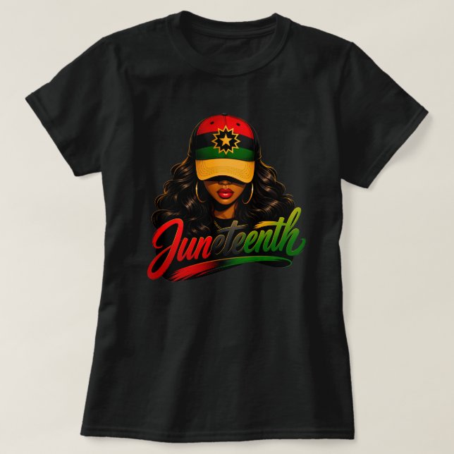 Camiseta Juneteenth Mulheres Afro Negras Melanina Liberdade (Frente do Design)