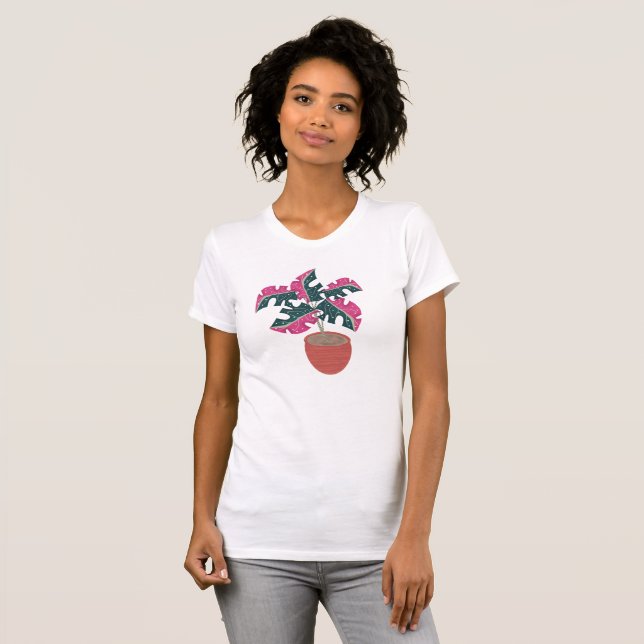 Camiseta Jungle e Folhas Rosa de Monstera Tropical (Frente Completa)