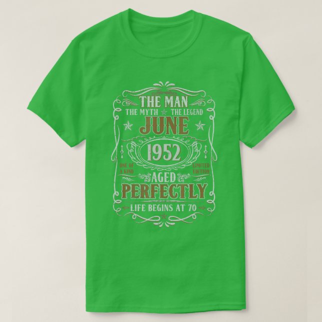 Camiseta Junho De 1952 Man Myth Legend 70 Aniversário 70 An (Frente do Design)