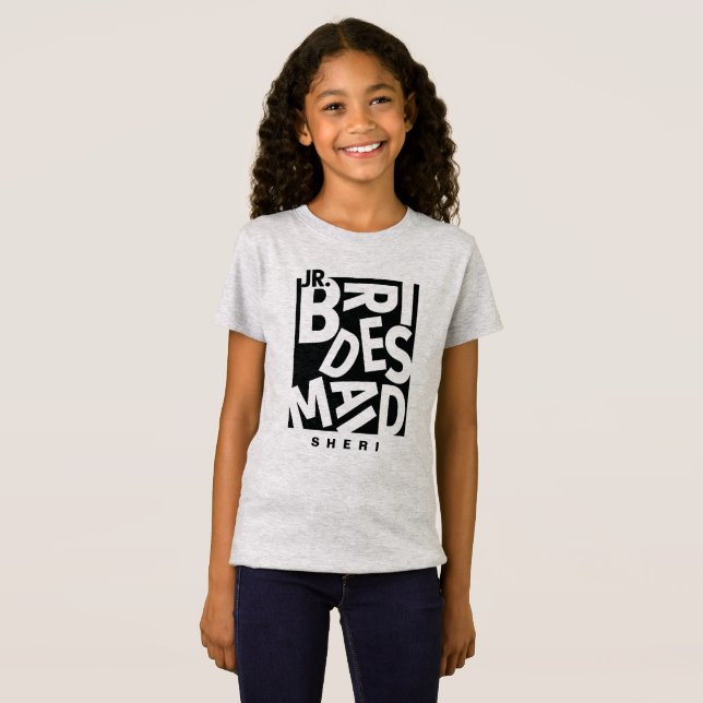 Camiseta Junior Bridesmaid em tipografia negra, casamento (Frente Completa)