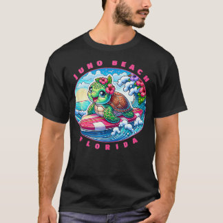Camiseta Juno Beach Flórida Cute Surfing Girl Sea Turtle
