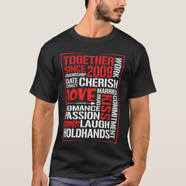 Camiseta Juntos Desde 2009. Casal de correspondência de esp (Frente)