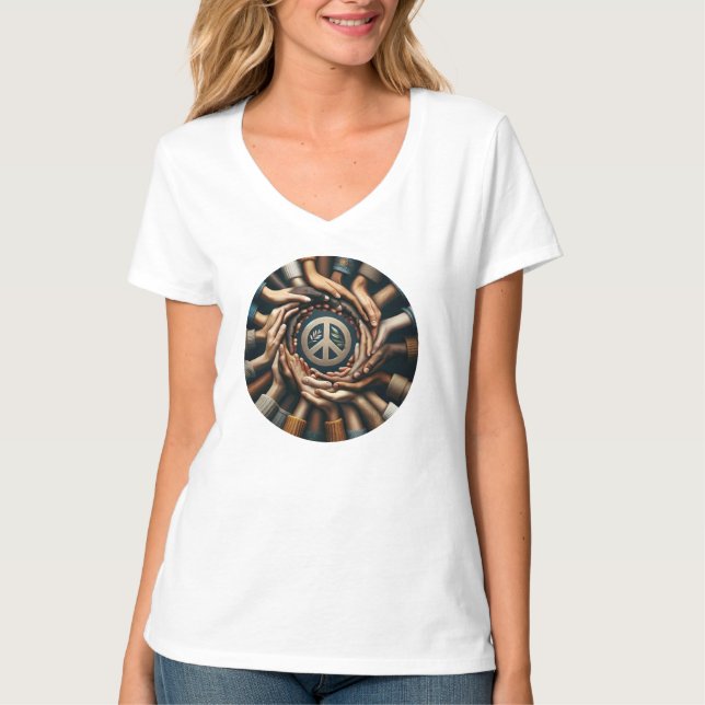 Camiseta Juntos pela Paz - muitas mãos (Frente)