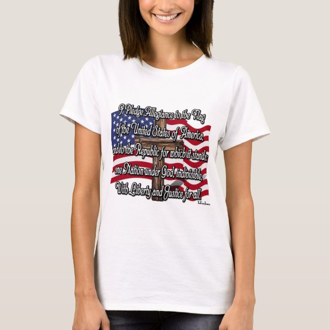 Camiseta Juramento de Lealdade com Bandeira dos EUA e Cruz (Frente)