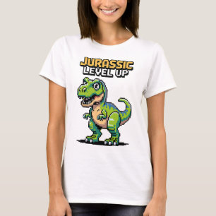 Camiseta Juric Level Up Dinossauro Pixel Jogador Retro