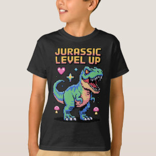 Camiseta Juric Level Up Pixel Dinossauro Retro Gamer 1 