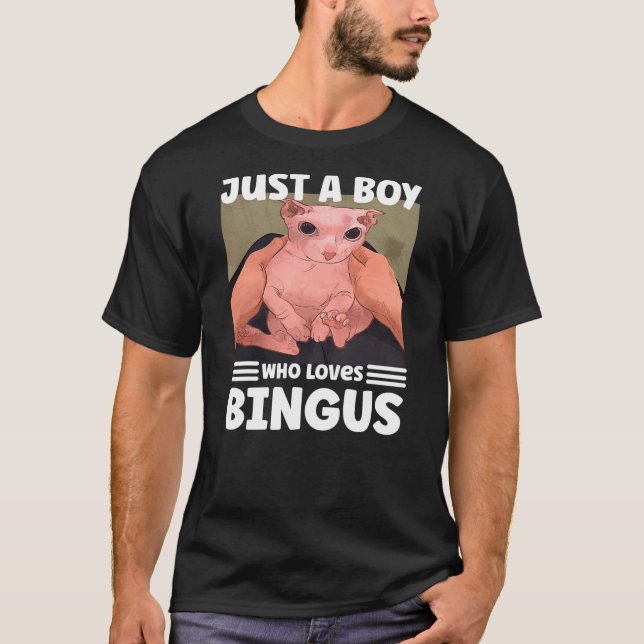 Camiseta Just A Boy Who Loves BINGUS cat (Frente)