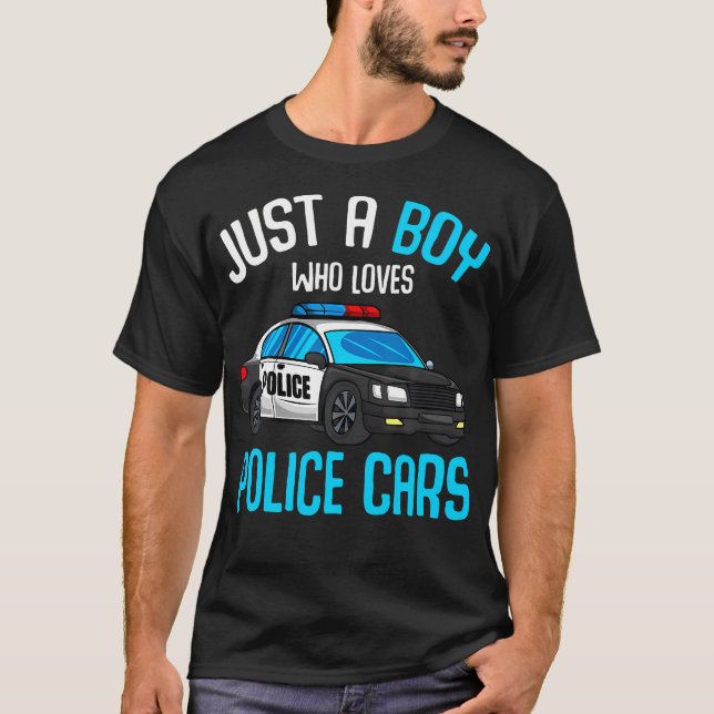 Camiseta Just A Boy Who Loves Police Cars Officer Policeman (Frente)
