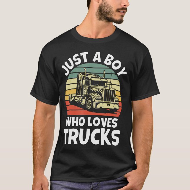 Camiseta Just A Boy Who Loves Trucks - Semi Trucker Kids To (Frente)