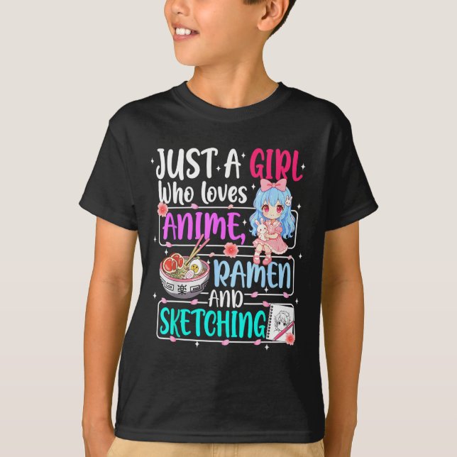 Camiseta Just A Girl Who Loves Anime Ramen Sketching Japan  (Frente)